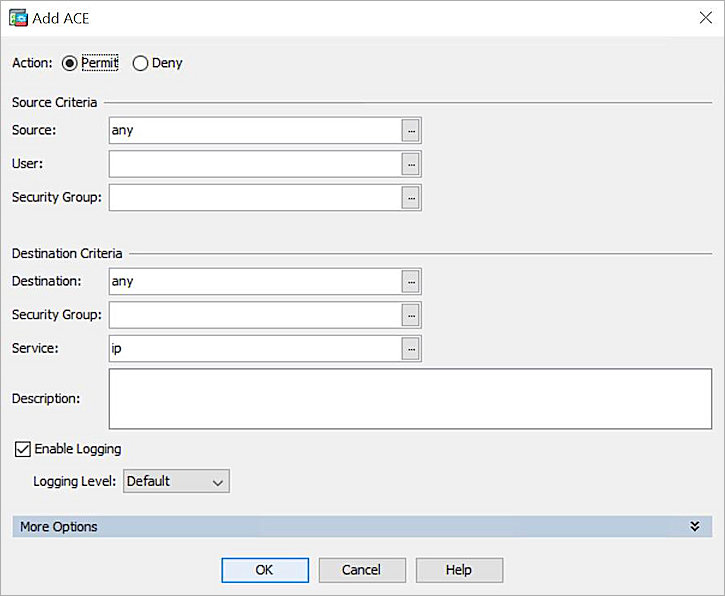 Screenshot that shows the Configure add ACE